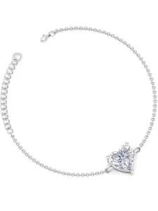 Inddus Jewels Women Sterling Silver Cubic Zirconia Rhodium-Plated Link Bracelet