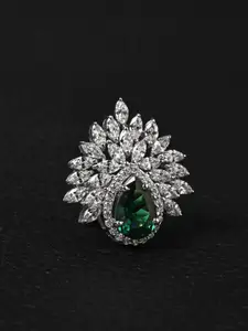 Clara 925 Sterling Silver Rhodium-Plated CZ Studded Adjustable Finger Ring