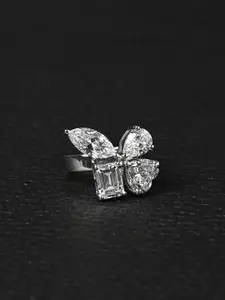 Clara 925 Sterling Silver Rhodium-Plated Cubic Zirconia-Studded Finger Ring