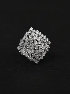Clara 925 Sterling Silver Rhodium-Plated CZ Studded Finger Ring