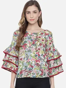 ALL WAYS YOU Floral Printed Layered Bell Sleeve Crepe Top