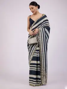 KALKI Fashion Striped Sequined Silk Cotton Saree