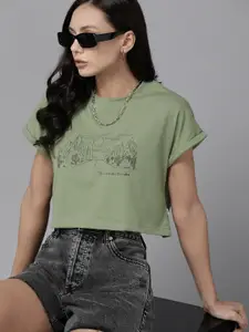 Roadster Graphic Printed Boxy Crop Top