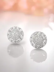 Rubans Silver-Plated Circular Zircon Studded Studs Earrings