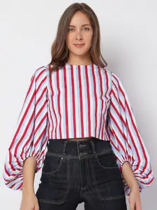 Vero Moda Striped Puff Sleeve Cotton Crop Top