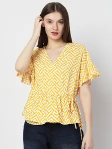 Vero Moda Geometric Print Bell Sleeve Wrap Top