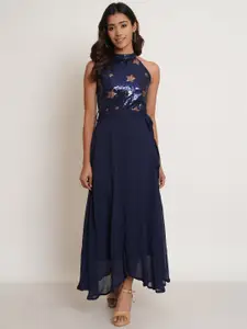 WESTCLO Embellished Sequined Fit & Flare Maxi Dress With Belt