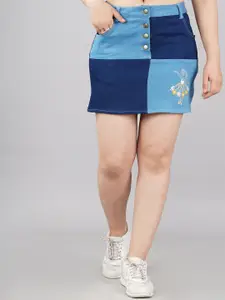 SUMAVI-FASHION Embroidered Denim Straight Mini Skirt