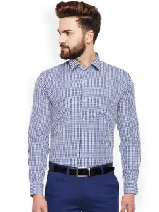 Hancock Men Navy & White Slim Fit Checked Formal Shirt