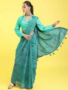 elora Batik Printed Embroidered Liva Saree