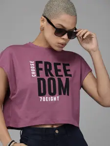 Roadster Typography Printed Extended Sleeves Boxy T-shirt