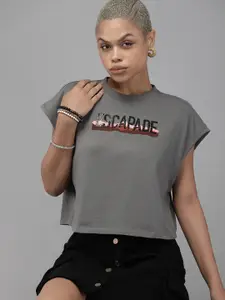 Roadster Typography Printed Extended Sleeves Boxy T-shirt