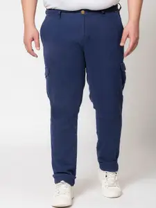 IVOC Men Plus Size Regular Fit Pure Cotton Mid-Rise Cargos Trousers