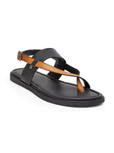 BEAVER Men Open One Toe Leather Comfort Sandals With Buckle