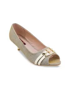 SHUZ TOUCH Textured Embellished Kitten Peep Toes