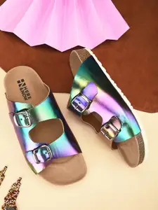 El Paso Women Open Toe Two Straps Comfort Sandals With Buckle Detail