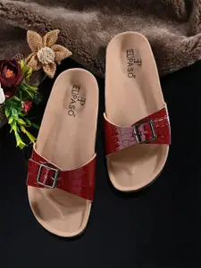 El Paso Women Textured Open Toe Flats With Buckle Detail