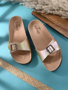 El Paso Women Open Toe Flats With Buckle Detail