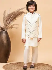 VASTRAMAY Mandarin Collar Kurta with Pyjamas & Nehru Jacket