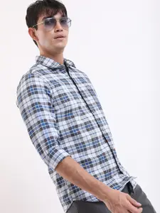 HIGHLANDER Blue & Black Checked Long Sleeves Slim Fit Casual Shirt