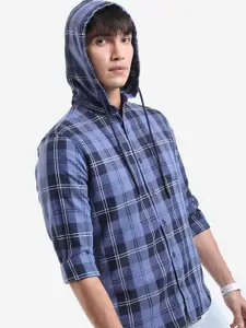 HIGHLANDER Tartan Checked Hooded Slim Fit Casual Shirt