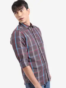 HIGHLANDER Brown, Blue & Red Checked Long Sleeves Slim Fit Casual Shirt