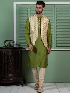 KISAH Mandarin Collar Kurta With Churidar & Jacket
