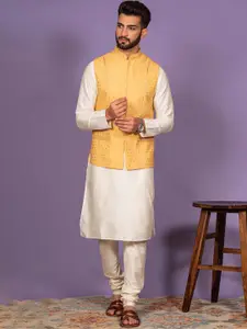 KISAH Mandarin Collar Kurta With Churidar & Jacket