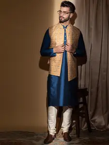 KISAH Mandarin Collar Kurta With Churidar & Nehru Jacket