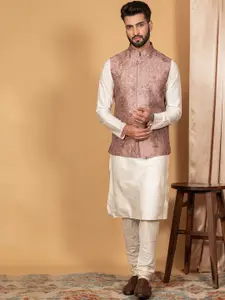 KISAH Mandarin Collar Kurta with Churidar With Printed Nehru Jacket
