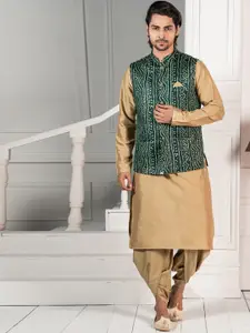 KISAH Mandarin Collar Regular Kurta with Dhoti Pants & Jacket