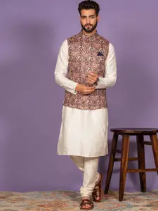 KISAH Mandarin Collar Straight Regular Kurta With Churidar & Nehru Jacket