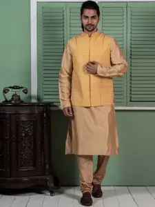 KISAH Mandarin Collar Kurta With Churidar & Jacket