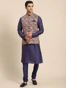 KISAH Mandarin Collar Long Sleeves Kurta & Churidar With Printed Nehru Jacket