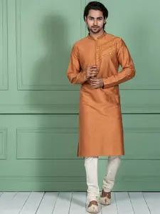 KISAH Mirror Work Mandarin Collar Straight Kurta with Churidar