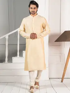 KISAH Men Mandarin Collar Straight Kurta with Churidar Set