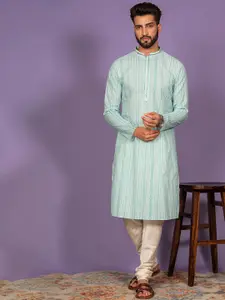 KISAH Geometric Printed Mandarin Collar Regular Kurta With Churidar