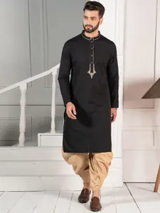 KISAH Mandarin Collar Thread Work Straight Kurta with Dhoti Pants Set