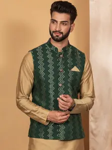 KISAH Mandarin Collar Geometric Printed Nehru Jacket