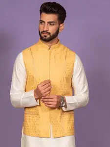 KISAH Men Woven Design Mandarin Collar Nehru Jacket