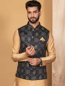 KISAH Mandarin Collar Bandhani Printed Nehru Jacket