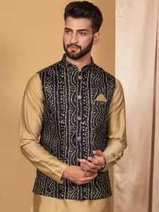 KISAH Mandarin Collar Bandhani Printed Nehru Jacket