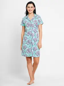 Inner Sense Floral Printed Organic Cotton Nightdress With Hairband