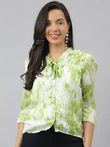 Latin Quarters Printed Tie-Up Neck Shirt Style Top