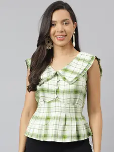 Latin Quarters Checked Above The Keyboard Collar Peplum Top