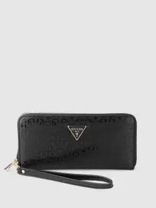 GUESS Women Brand Logo Textured Zip Around Wallet with Detachable Wrist Loop