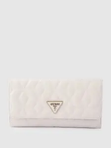 GUESS Women Geometric Textured Three Fold Wallet with Quilted Detail