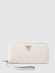 GUESS Women Geometric Textured Zip Around Wallet with Quilted Detail