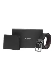 CRUSSET Men Black Belt & Wallet Gift Set