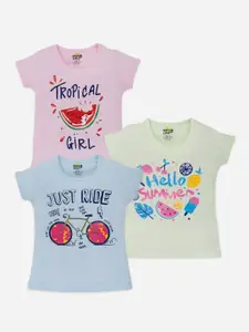 AMUL Kandyfloss Girls Pack Of 3 Typography Printed Pure Cotton T-Shirt